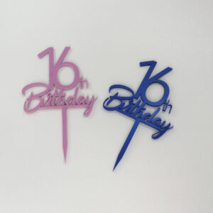 Special age acrylic birthday cake toppers available in pink or blue