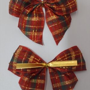 Tartan 40mm wire edge bow with gold twist