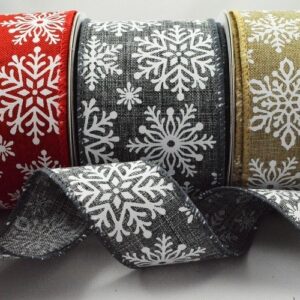 Burlap ribbon with snowflake design