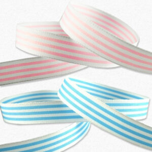 Striped Cotton Ribbon Available in Blue or Pink - 15mm