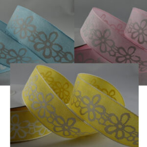 Cotton ribbon with white flower print