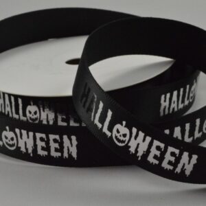 Black satin ribbon with Halloween print