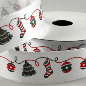 Satin ribbon with Festive print