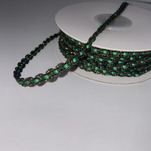 Green ribbon threaded with black & gold