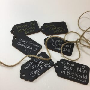 Black Wooden tags with jute string ties