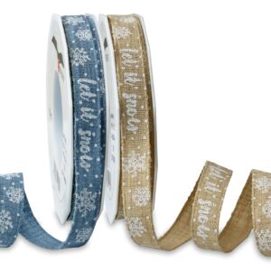 Cotton Linen ribbon with Festive print