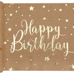 Jute style Happy Birthday table runner 28cm x 3m