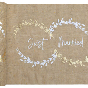 Jute style Just Married table runner 28cm x 3m