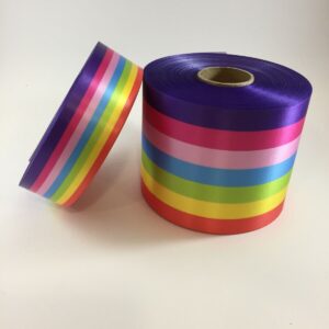 Rainbow 7 stripe satin ribbon available in 2 widths