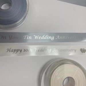 10th Wedding Anniversary satin ribbon 25mm x 1m cut lengths