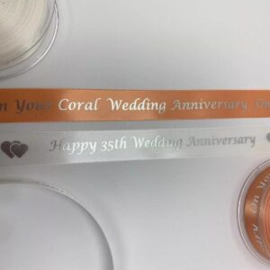 35th Wedding Anniversary satin ribbon 25mm x 1m cut lengths