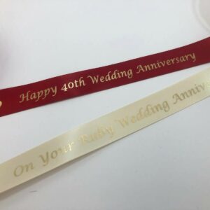 40th Wedding Anniversary satin ribbon 25mm x 1m cut lengths