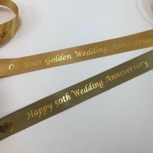 50th Wedding Anniversary satin ribbon 25mm x 1m cut lengths