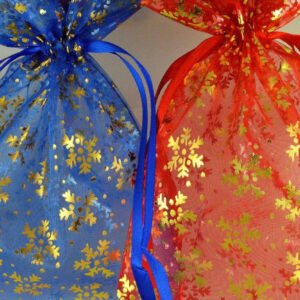 Christmas snowflake print Organza drawstring gift bag