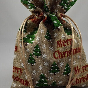 Christmas print drawstring gift bag 18.5 x 13.5cm