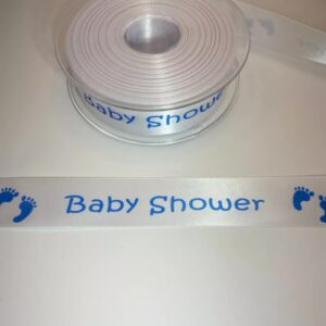Baby Shower White satin ribbon printed in Pink or Blue 25mm x 1m