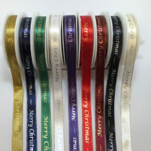 Merry Christmas satin ribbon with metallic edges 25 or 15mm x 1m