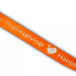 American Happy Thanksgiving orange ribbon with silver print 25mmx 1m